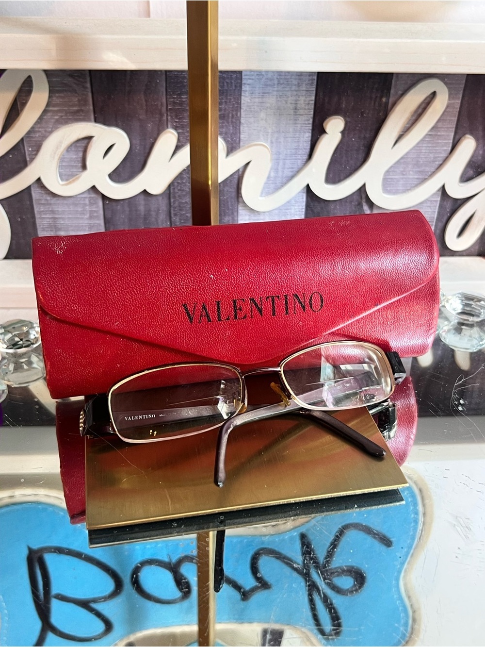 Valentino prescription glases with Red Leather Eyeglass Case